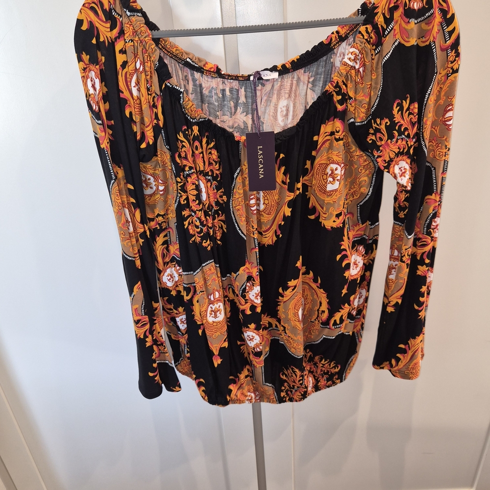 Lascana Women's Vibrant Black and Orange Blouse
